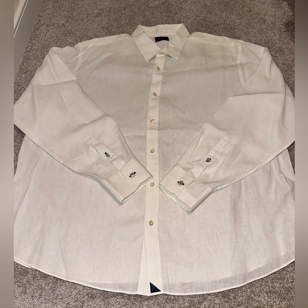 RELAXED FIT Untuckit Men's White Solid Linen Dress Shirt Size 2XL $98